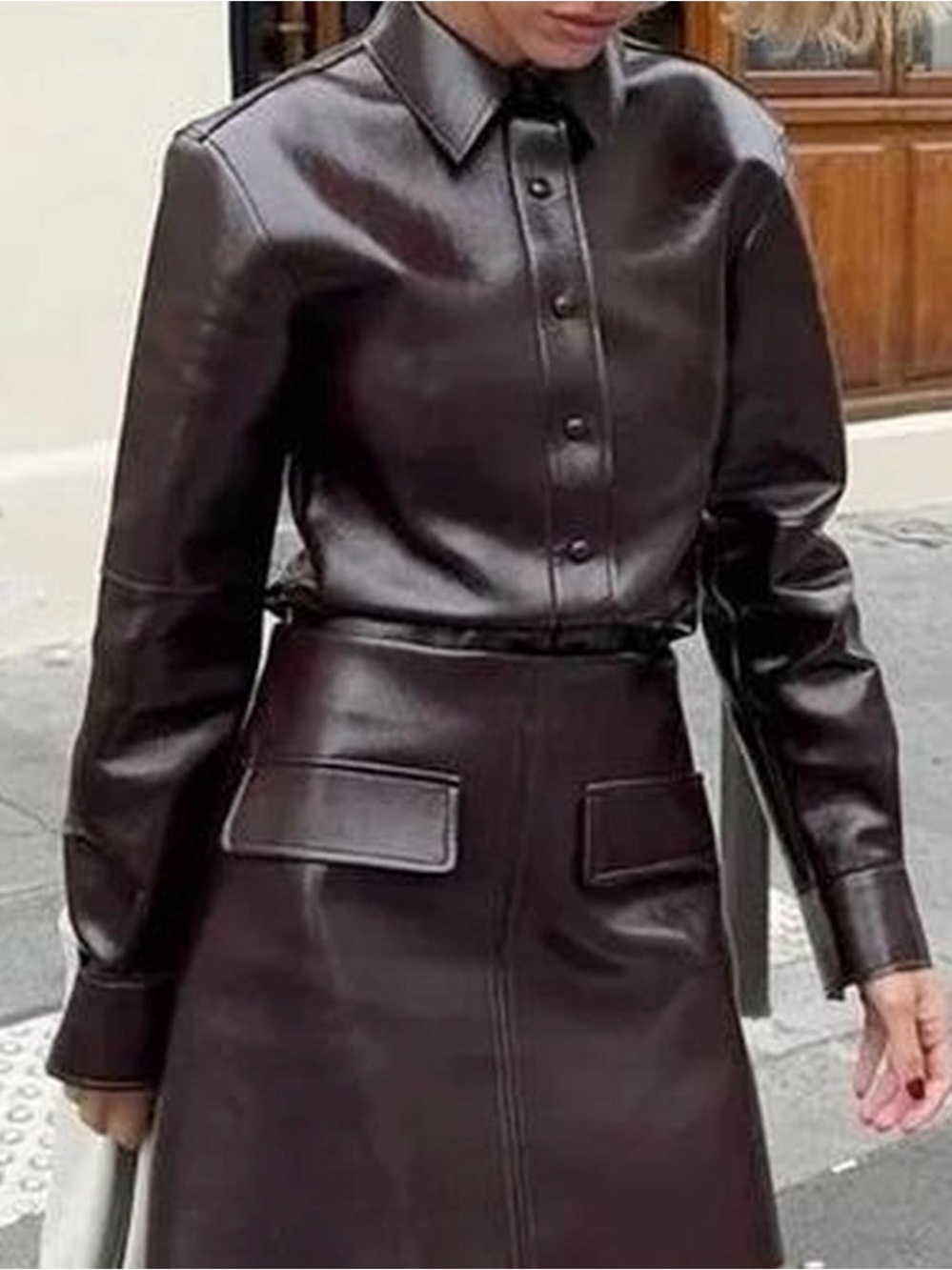 H&M Dark Brown Faux Leather Shirt Jacket